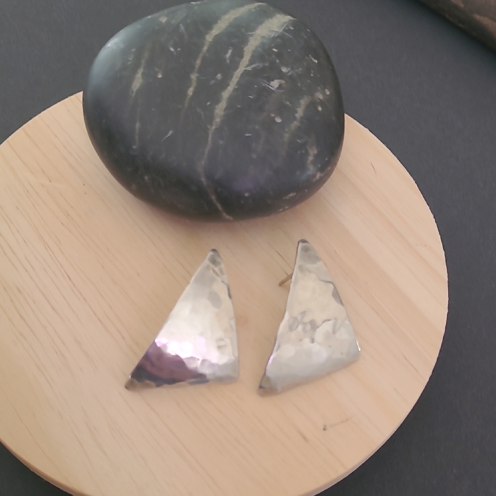 Sterling Silver Hammered Triangle Post Earrings